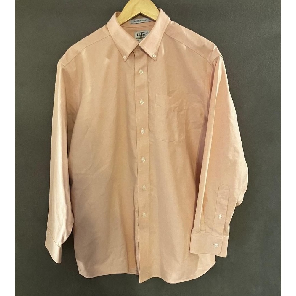 LL Bean Men's Dusty Mauve Pink Wrinkle Resistant Cotton Oxford Shirt 16.5-32